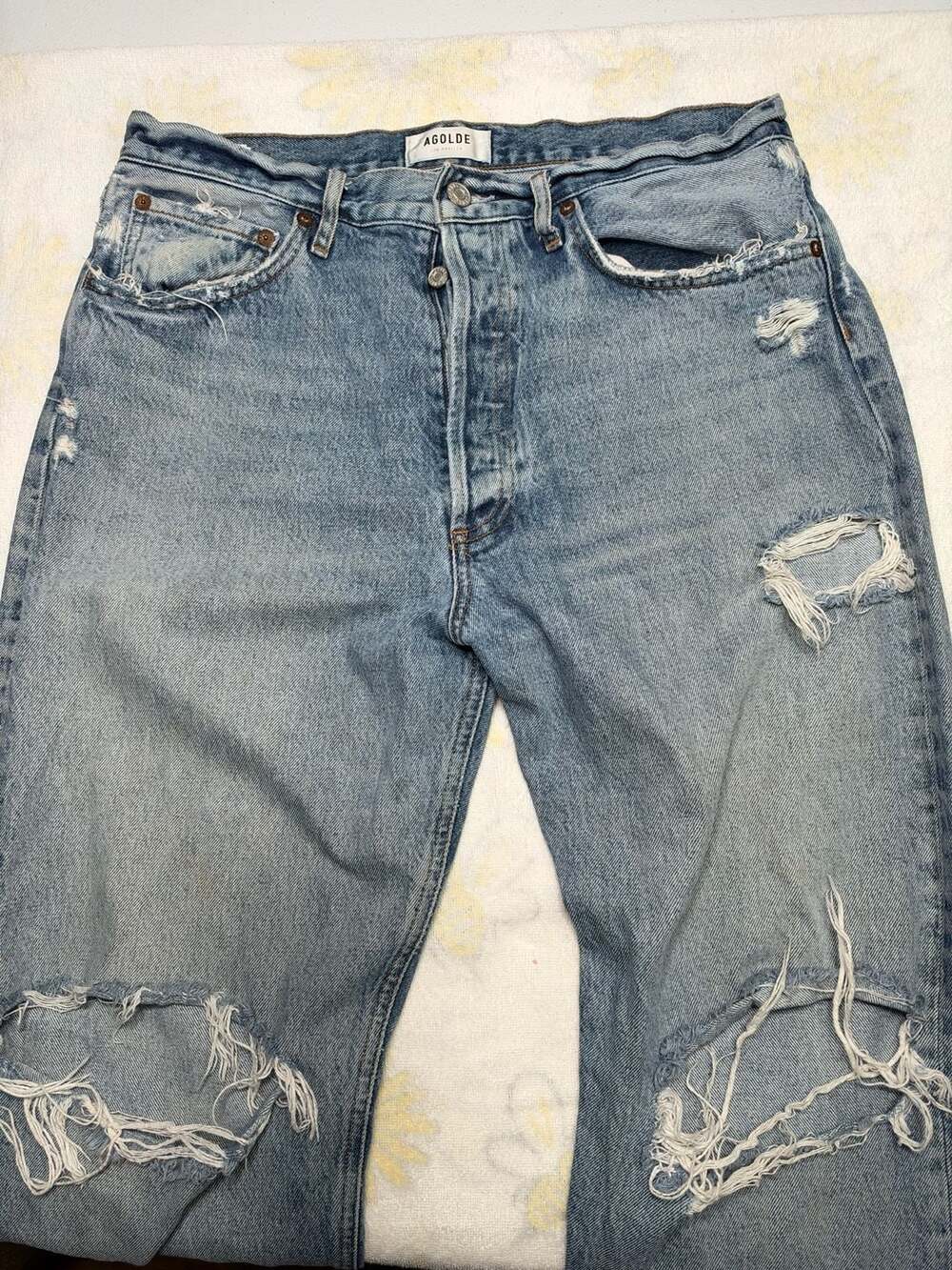 AGOLDE Distressed Jeans Size 29 Blue Denim Straight Leg High Rise